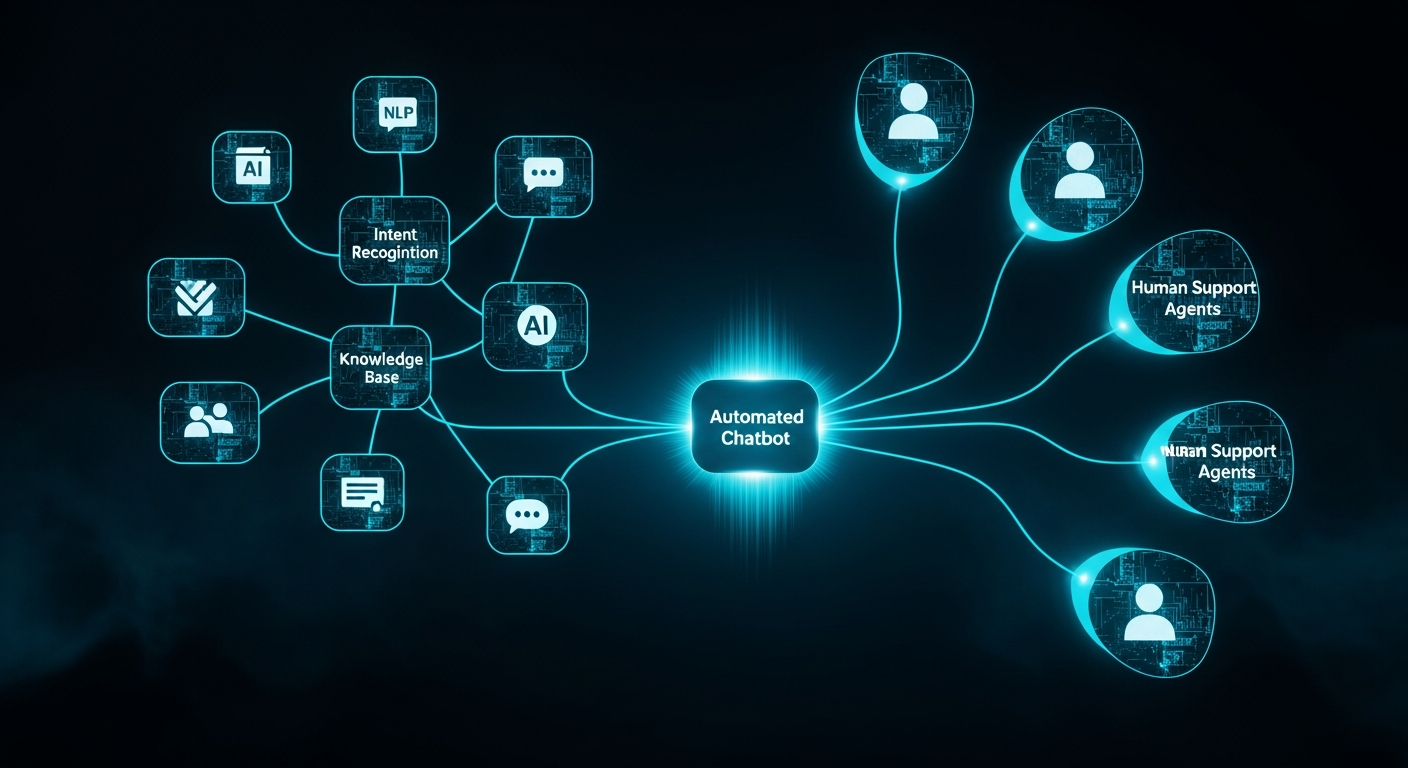 AI chatbot business workflow showing escalation from bot to human agent in a customer support scenario